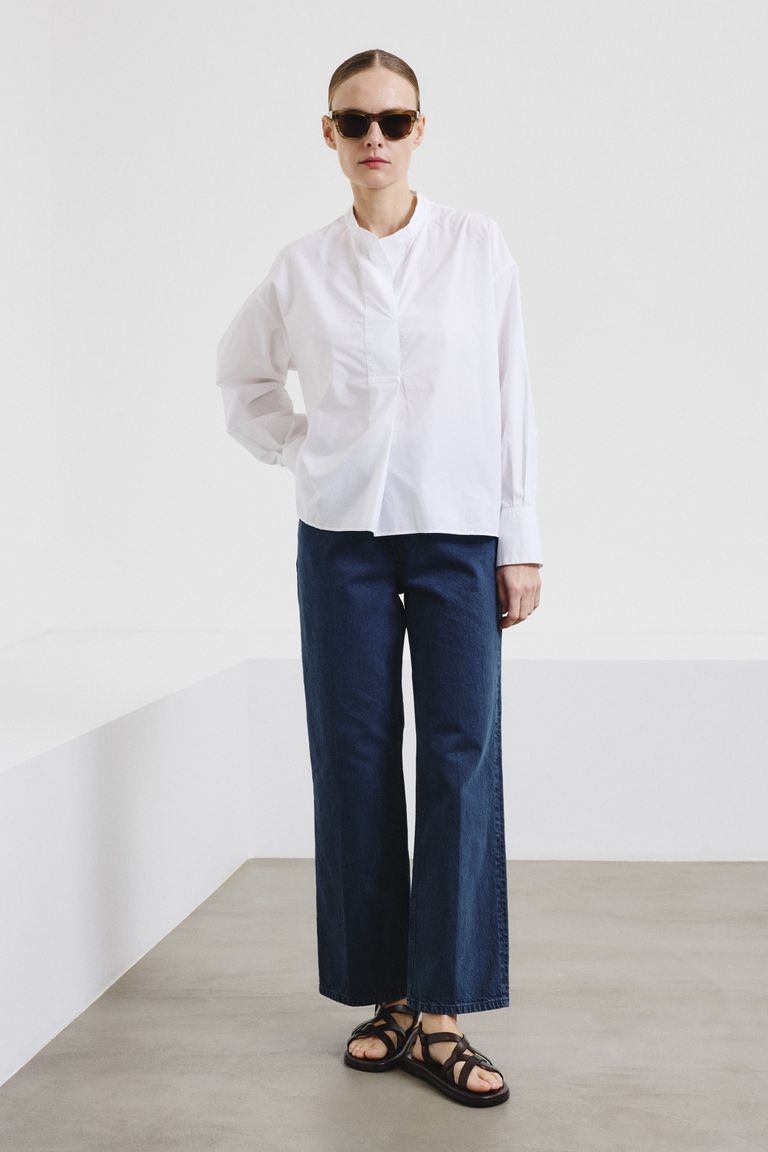 Polo-button shirt in cotton poplin optic white