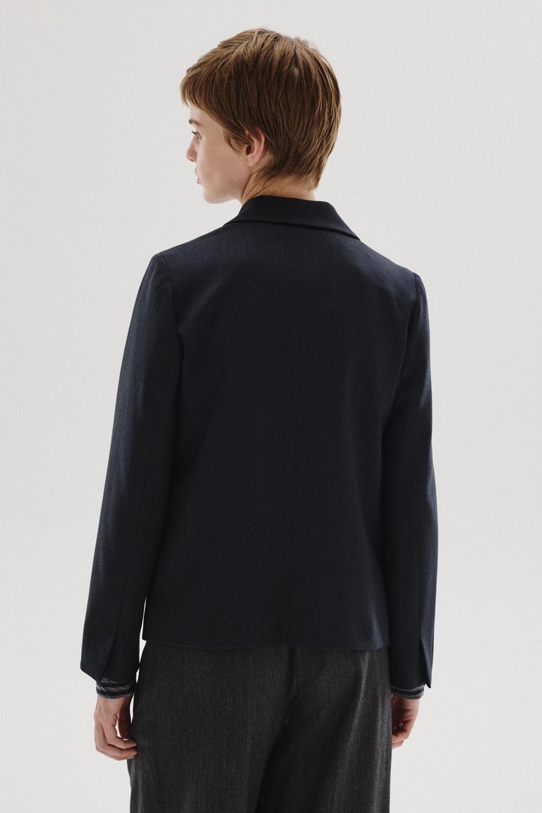 Mélange cotton and wool flannel jacket dark blue