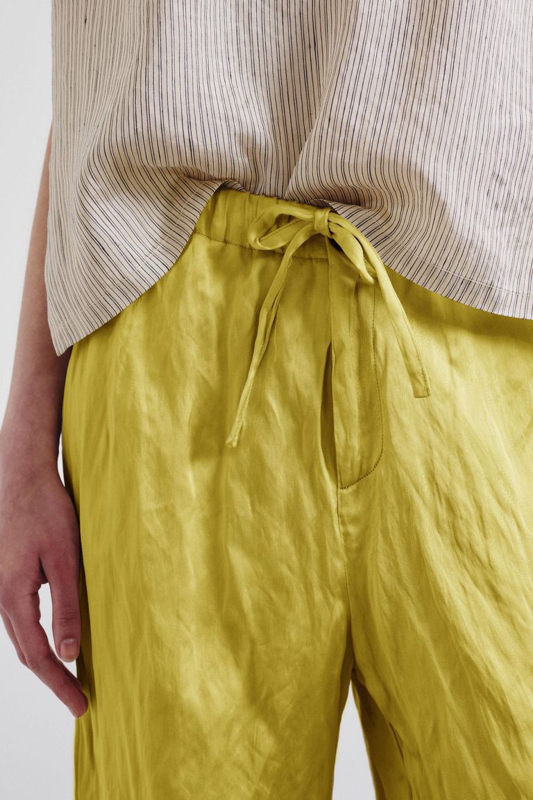 Crinkled viscose satin trousers topaz