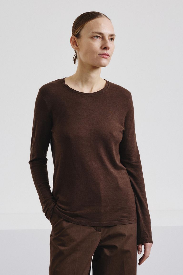 Long-sleeve T-shirt in linen and cotton jersey ebony