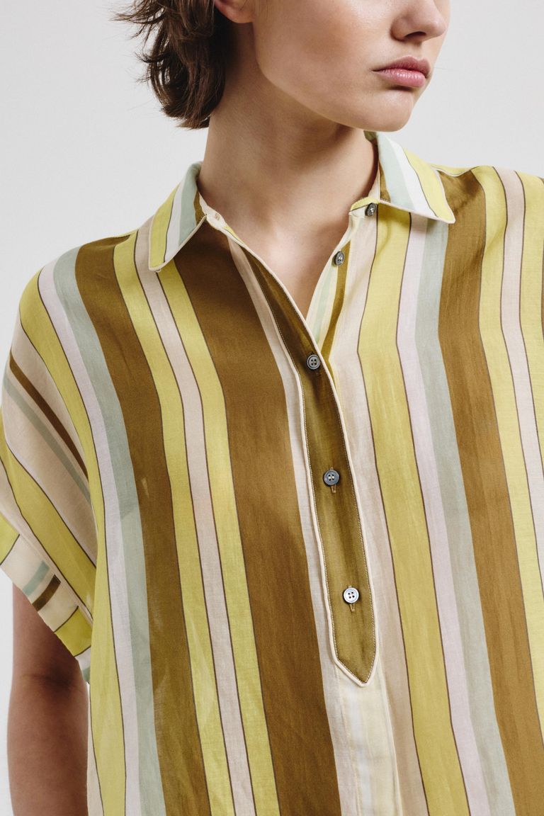 Striped cotton and silk chiffon shirt topaz