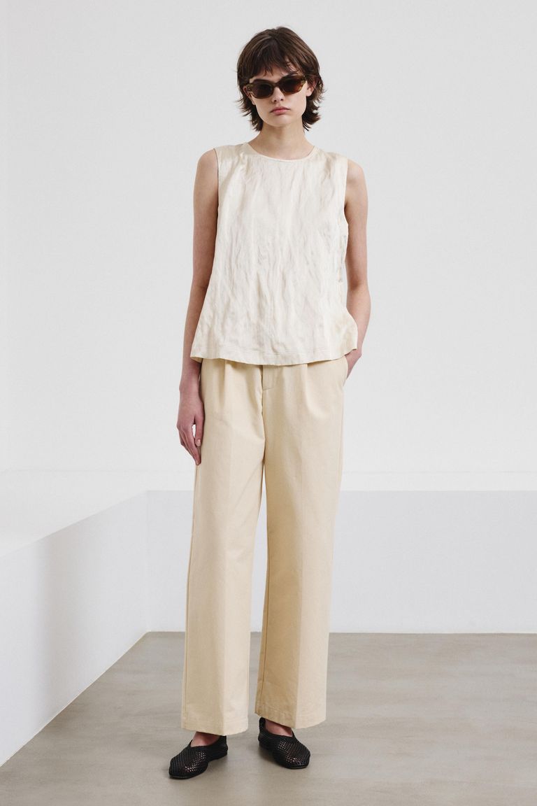 Crinkled viscose satin top