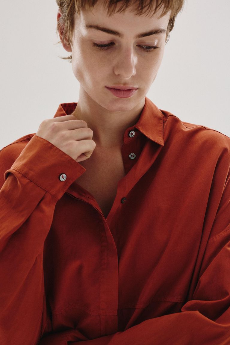 Habutai silk and cotton shirt terracotta
