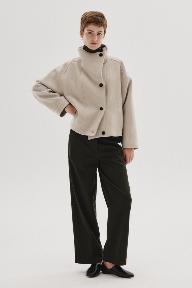 Elasticated-waist trousers in cotton and wool flannel forest green