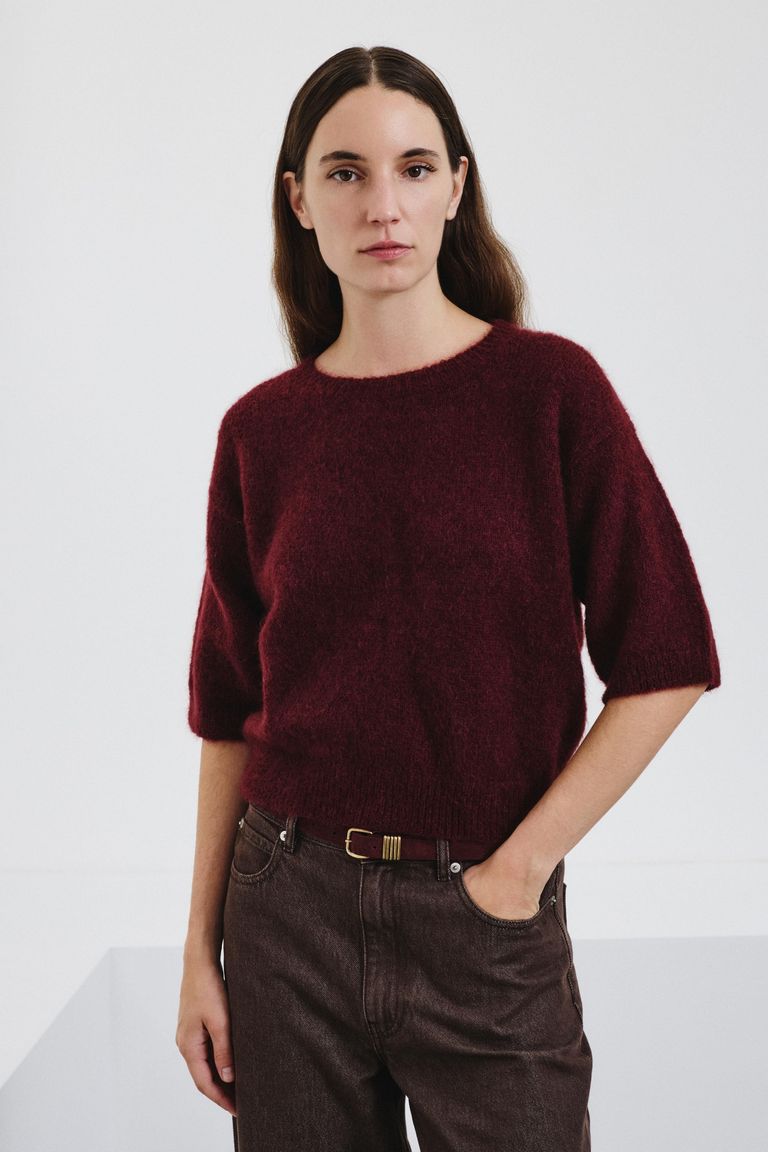 Short-sleeved mohair sweater burgundy