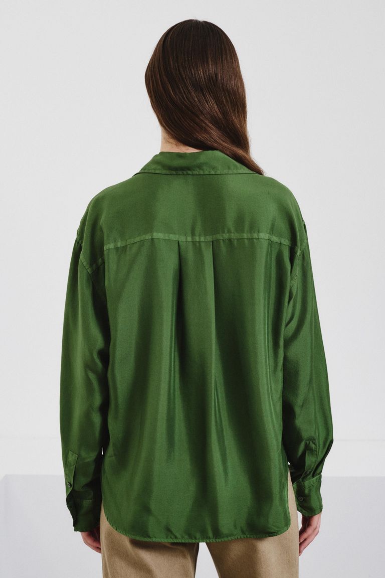 Silk twill V-neck shirt