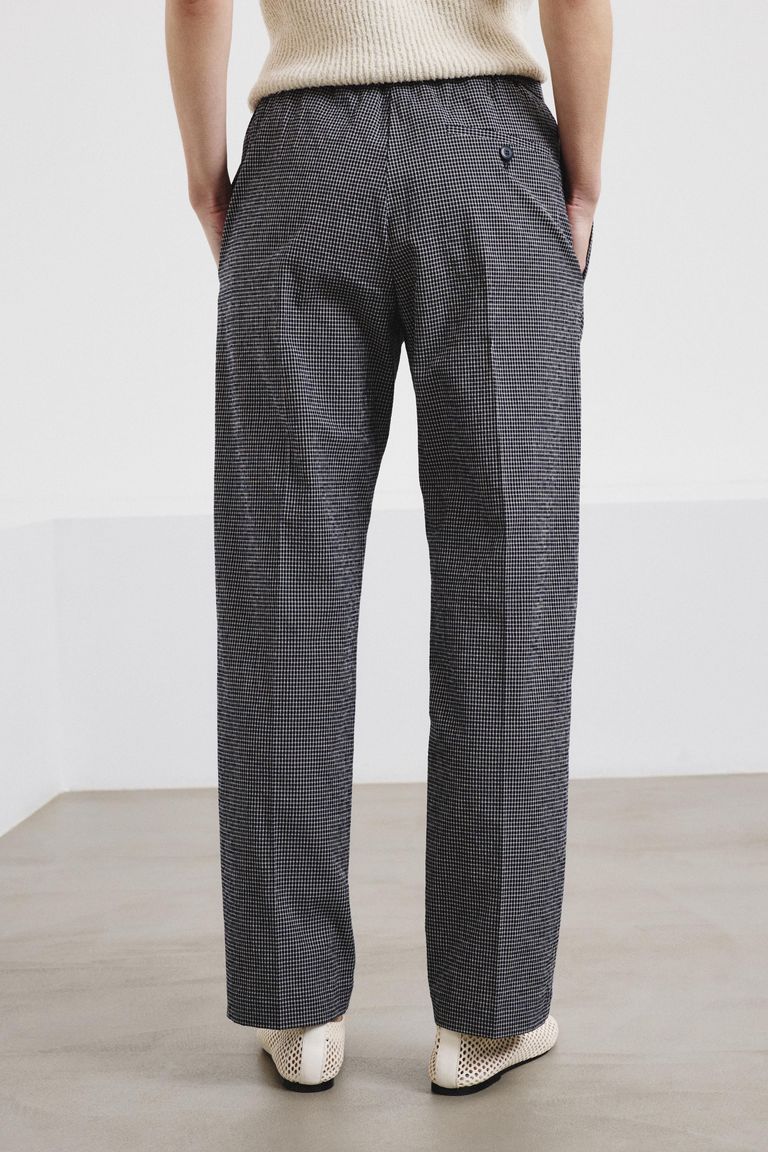 Cotton micro-gingham jogging trousers midnight blue