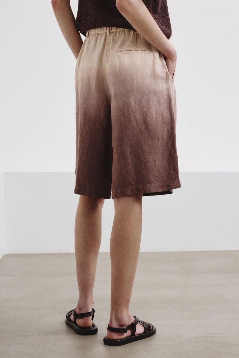 Degradé burnt-viscose and linen fabric shorts