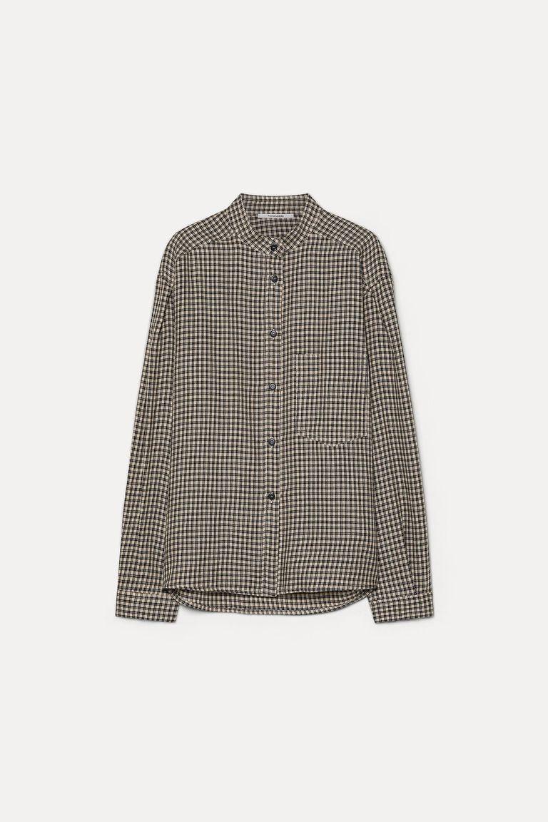 Vichy check flannel shirt with band collar