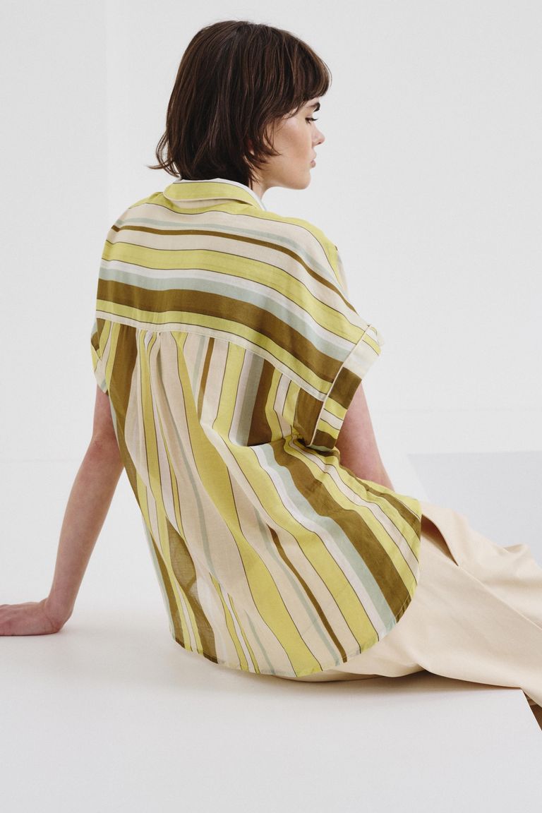 Striped cotton and silk chiffon shirt topaz