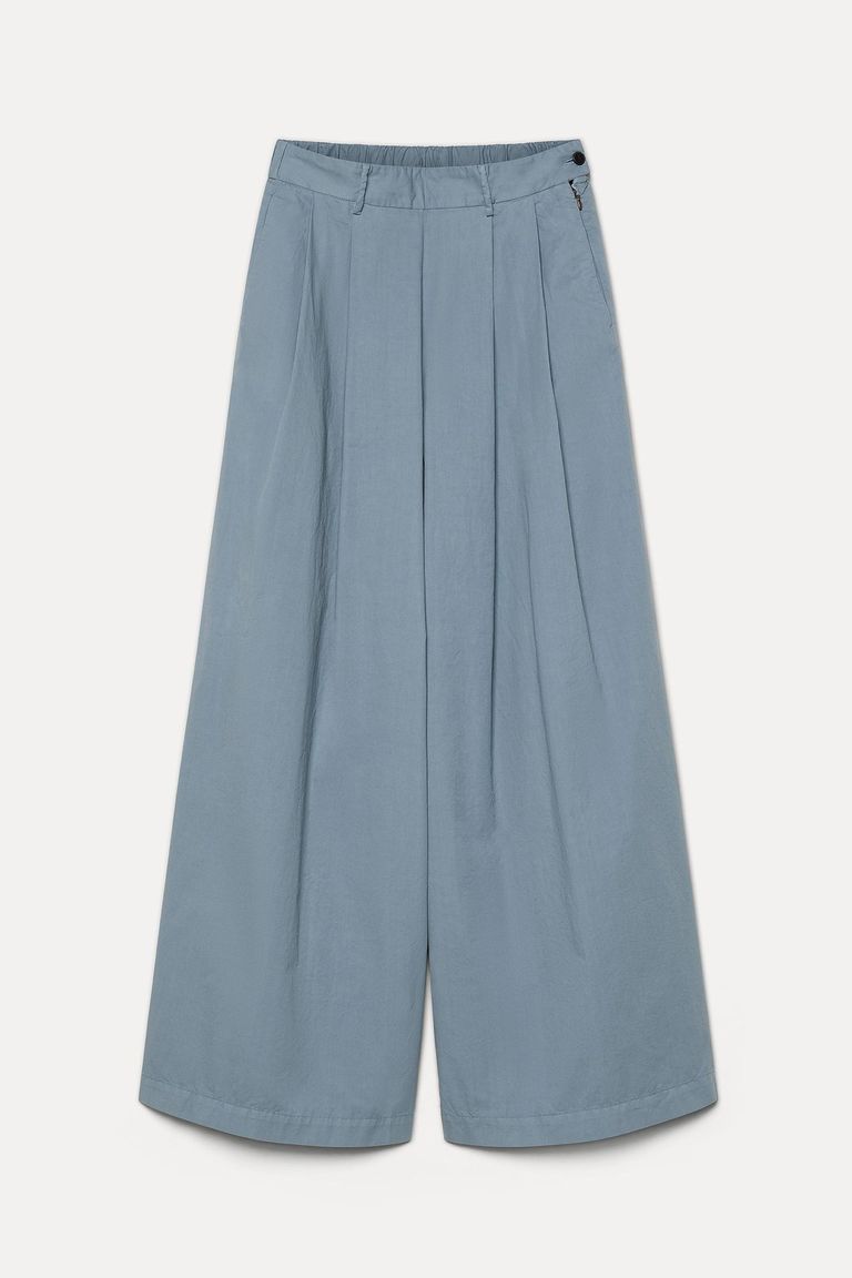 Wide-leg cotton gabardine trousers steel blue