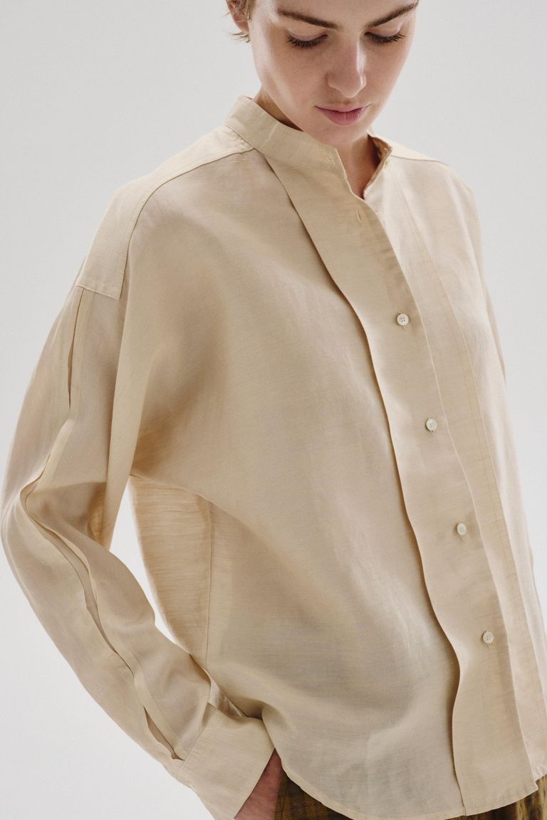 Linen, viscose and silk shantung shirt