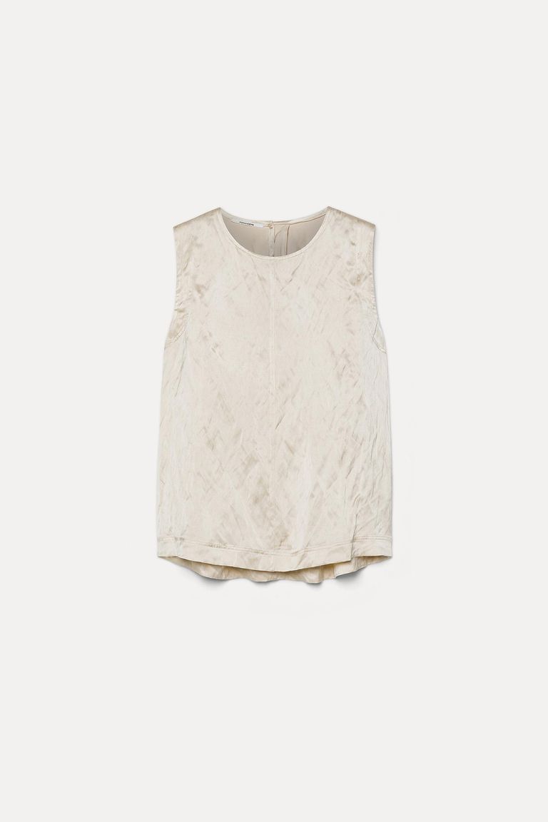 Crinkled viscose satin top