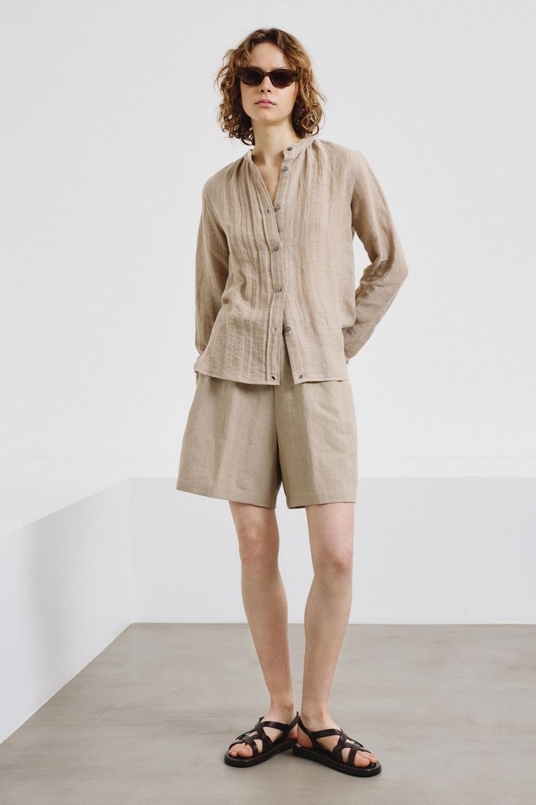 Linen and cotton panama-weave shorts jute