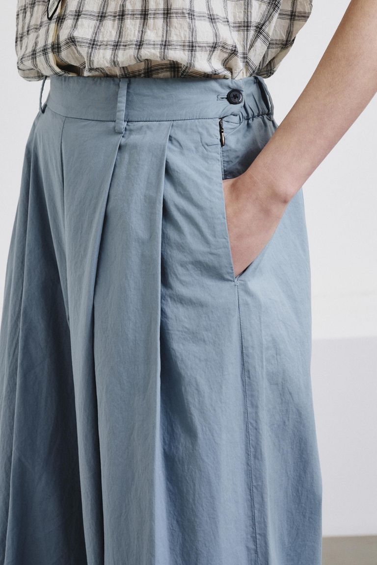 Wide-leg cotton gabardine trousers steel blue