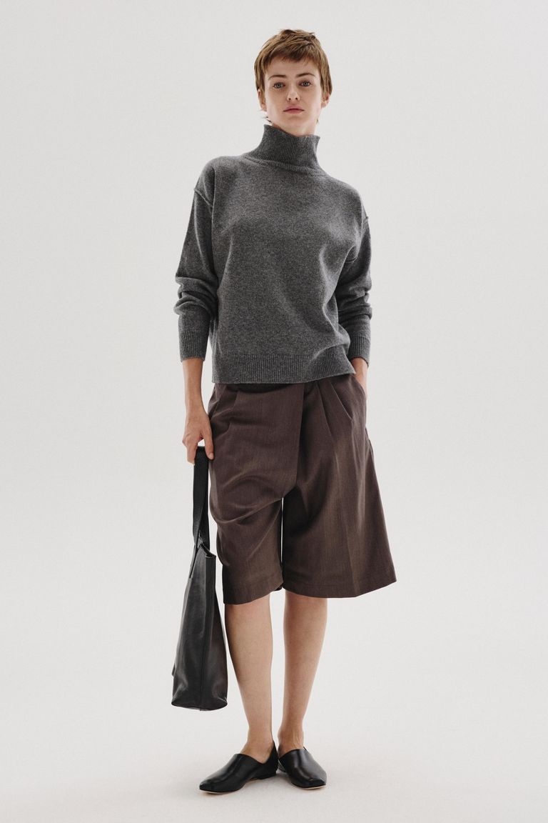 Crewneck sweater in stockinette stitch wool and cashmere graphite