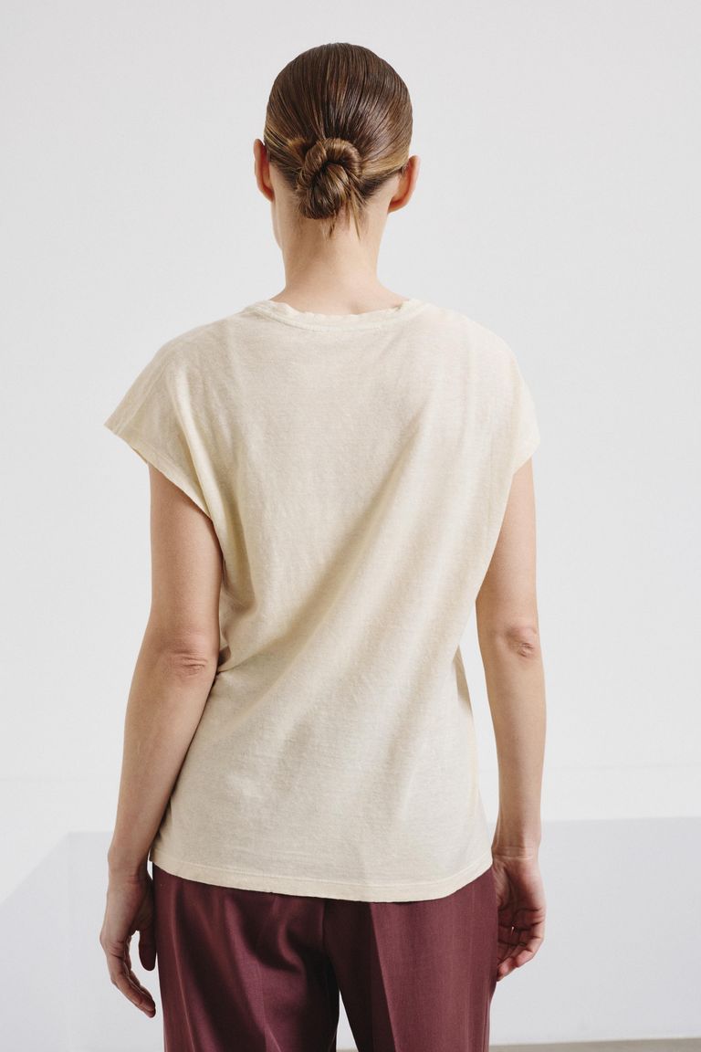 Linen and cotton jersey top ivory