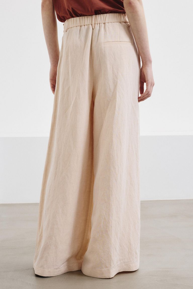 Wide-leg slubbed cotton trousers porcelain