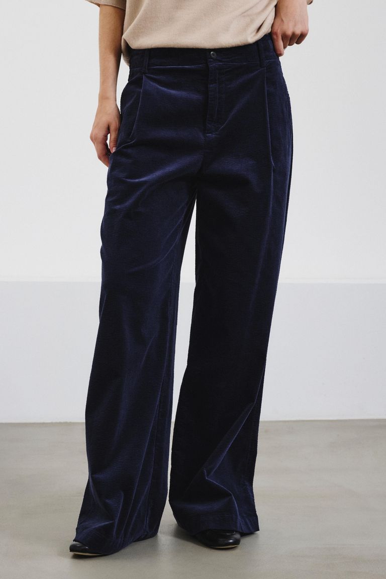 Wide-leg corduroy trousers dark blue