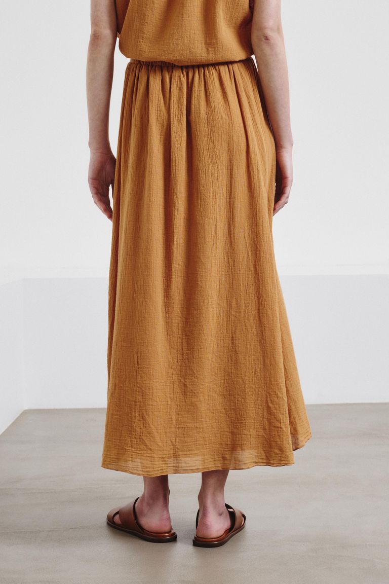 Skirt in organic cotton crêpe gauze apricot