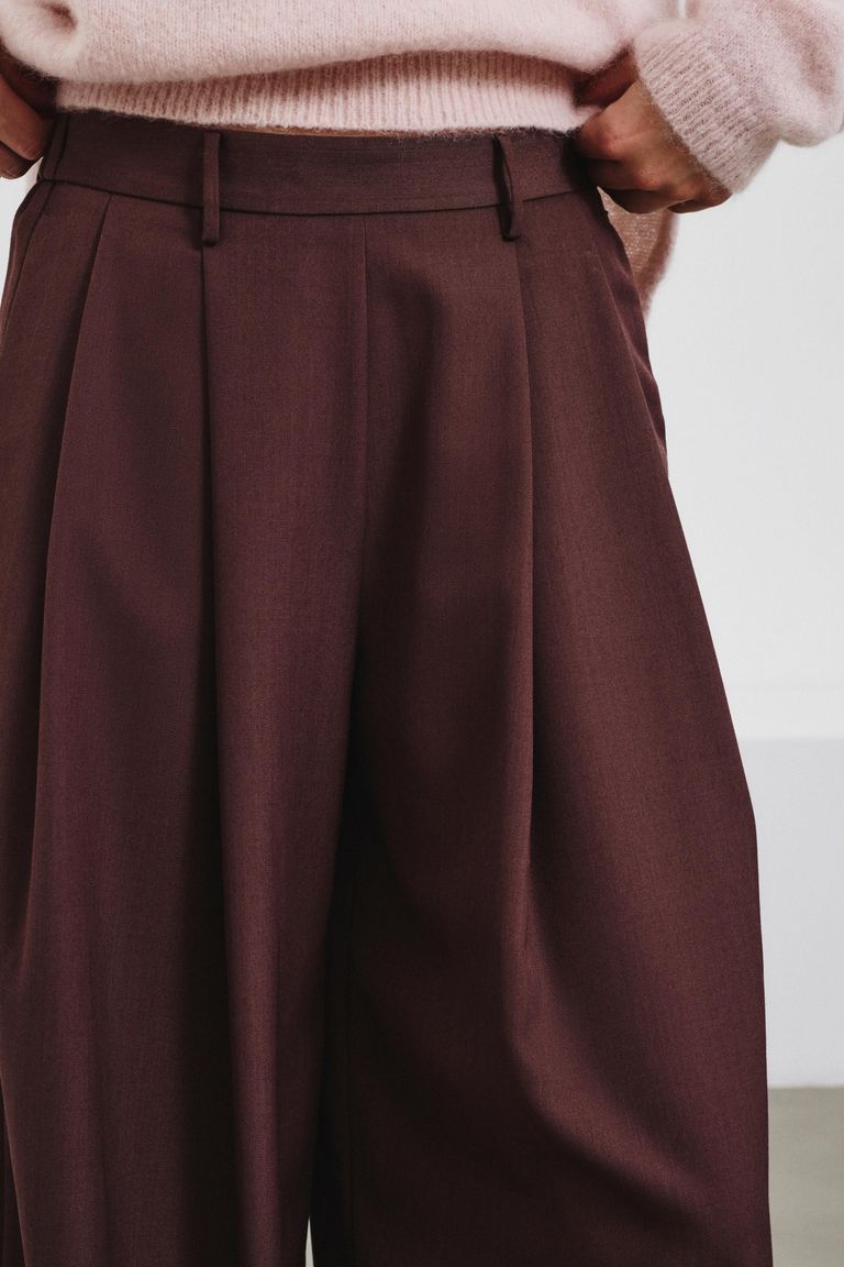 Wide-leg technical wool gabardine trousers mauve