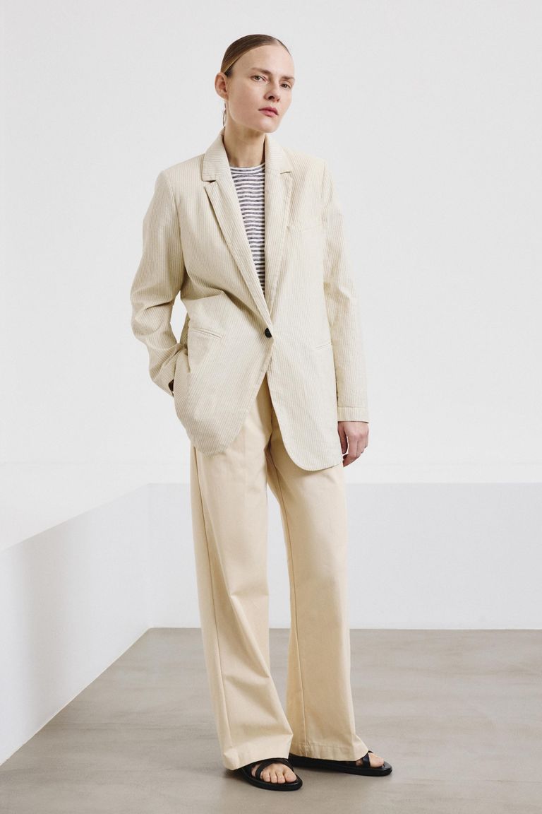Pinstripe cotton gabardine jacket lime white