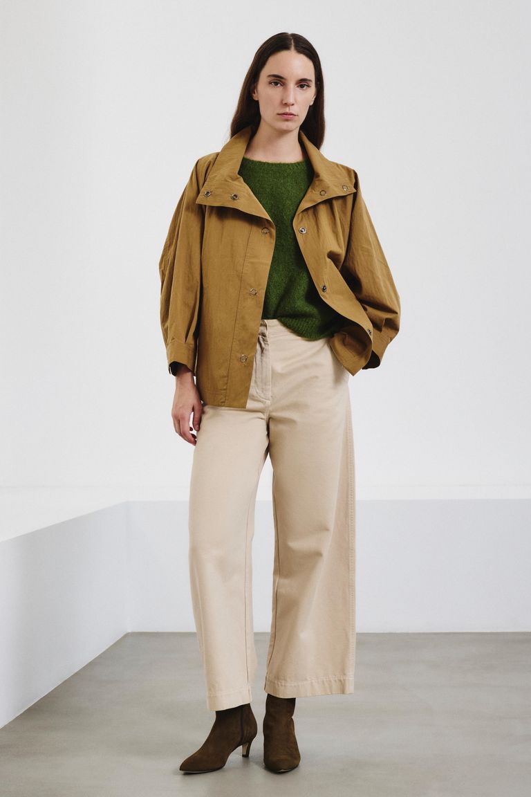 Pantalon barrel en drill de coton émerisé ivoire