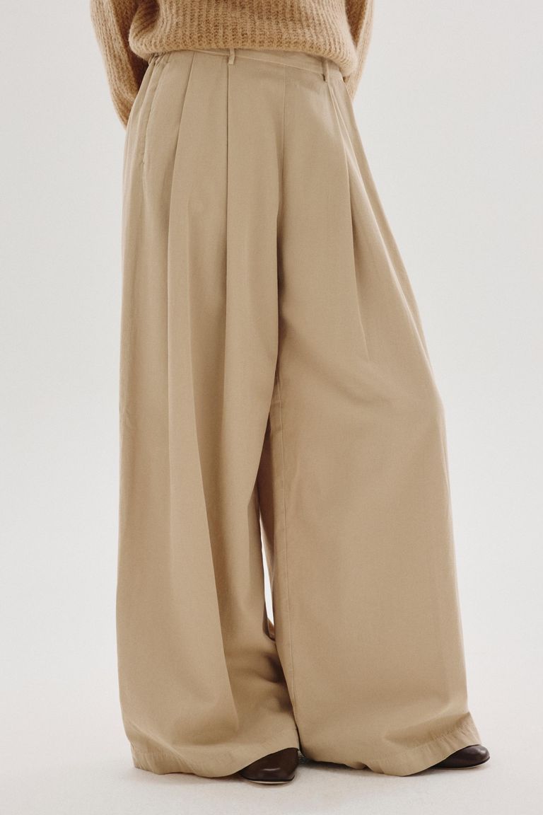 Wide-leg cotton and wool flannel trousers