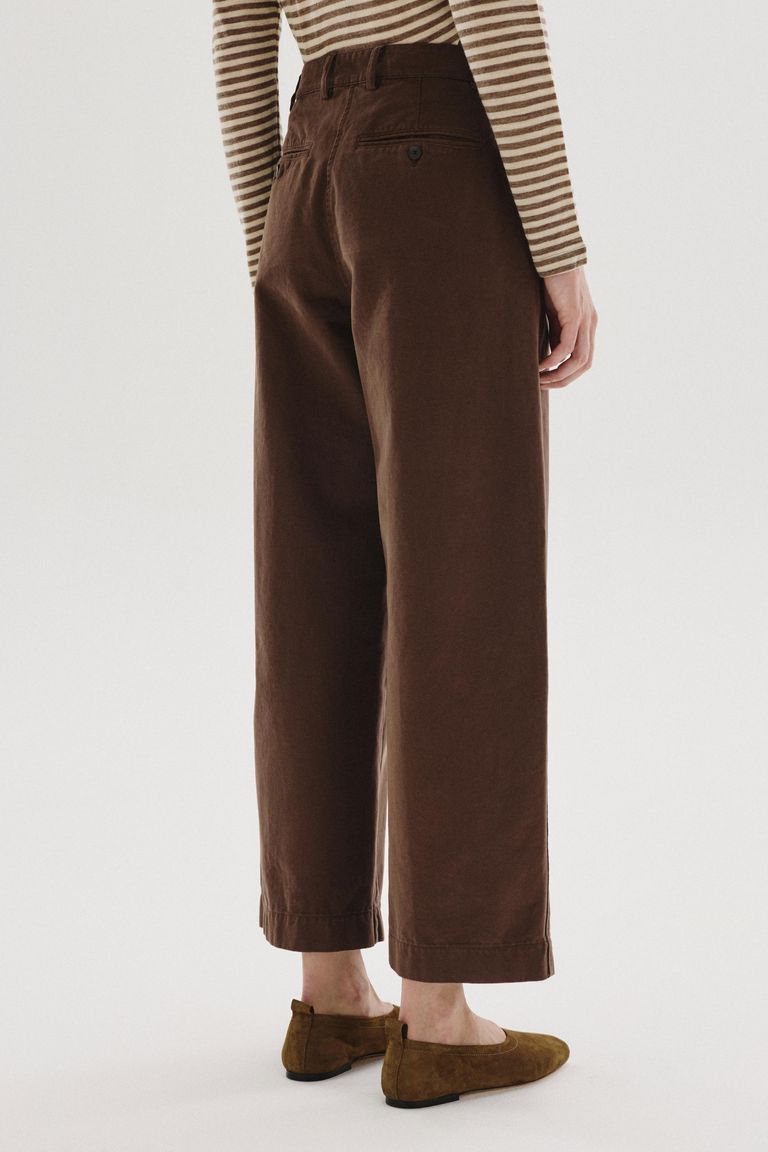 Pantalon barrel en drill de coton émerisé cacao