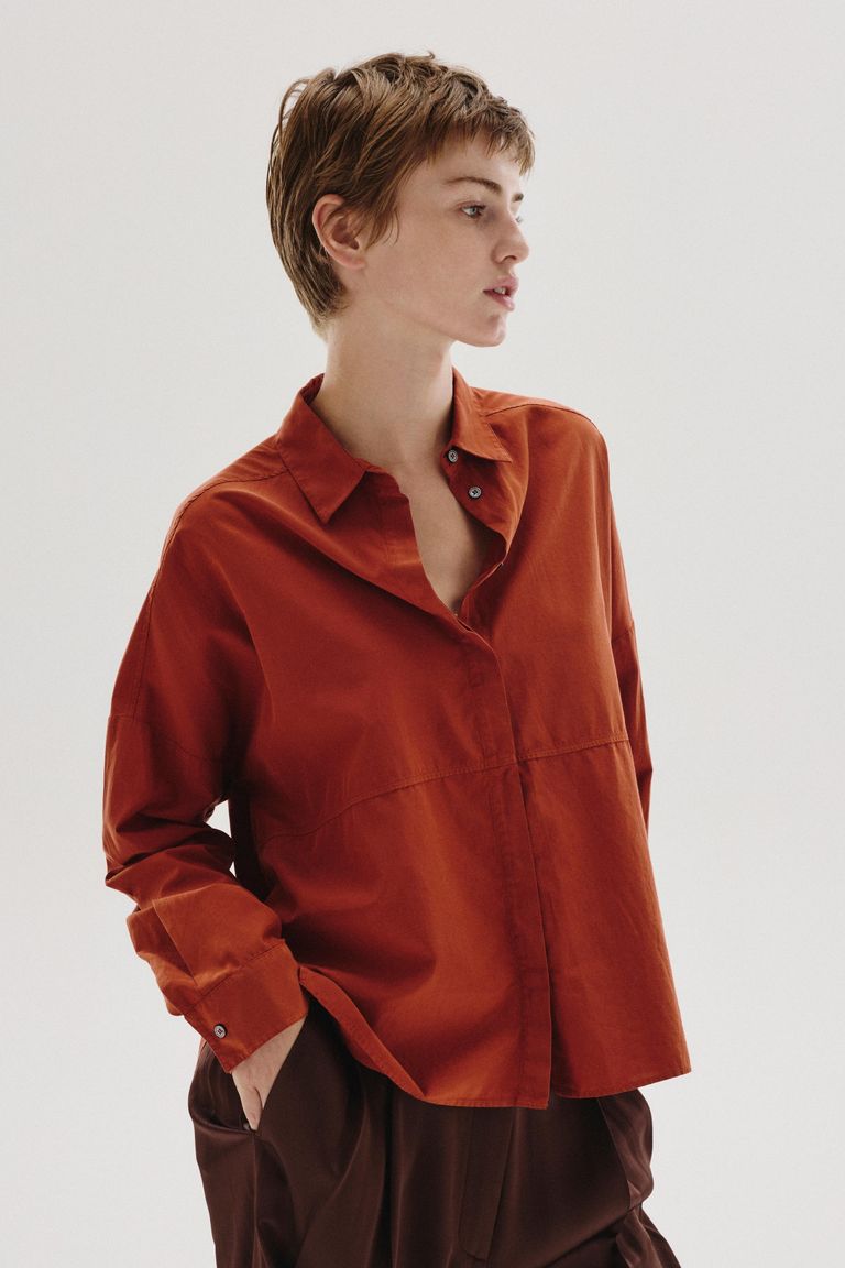Habutai silk and cotton shirt terracotta