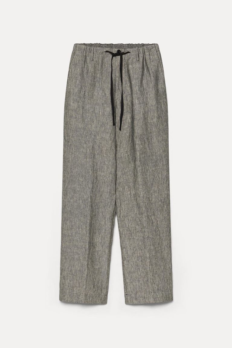 Melange twill linen and cotton trousers