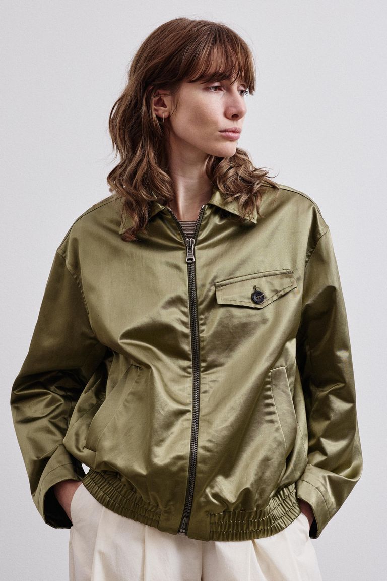 Veste en satin de coton et viscose kaki
