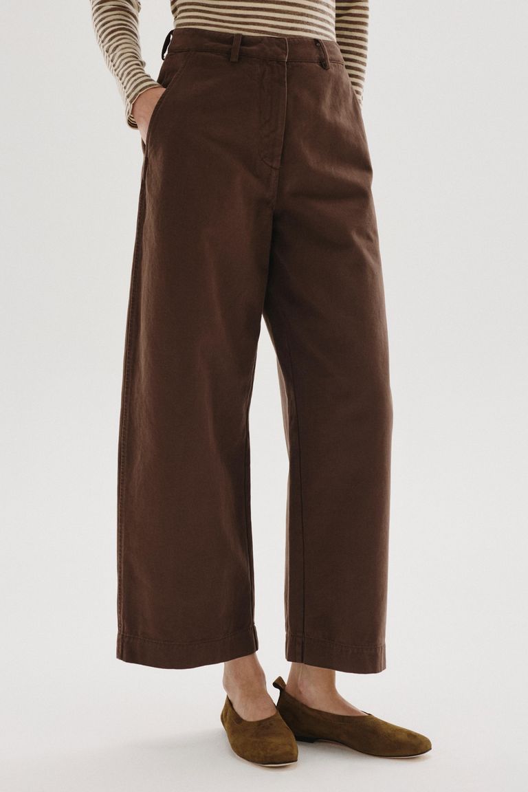 Pantalon barrel en drill de coton émerisé cacao