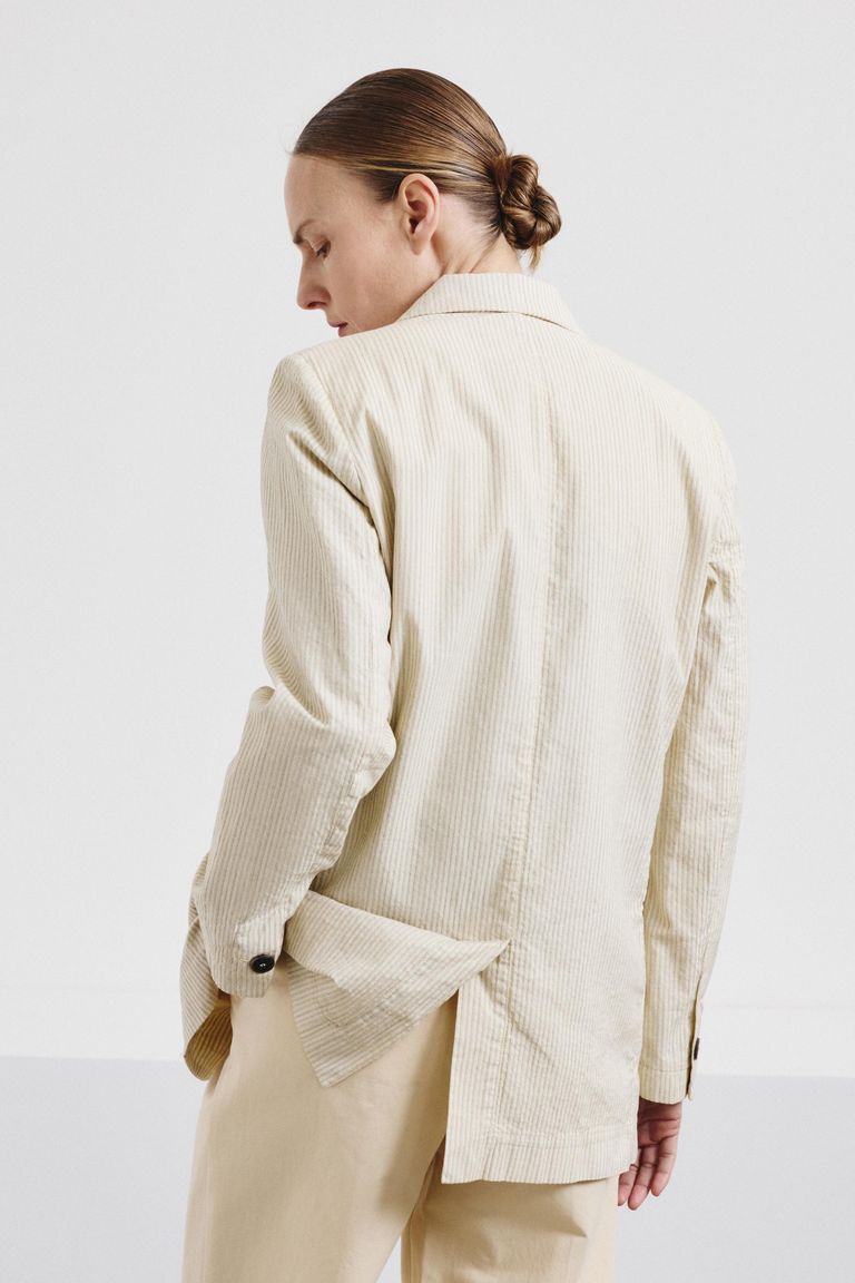 Pinstripe cotton gabardine jacket lime white
