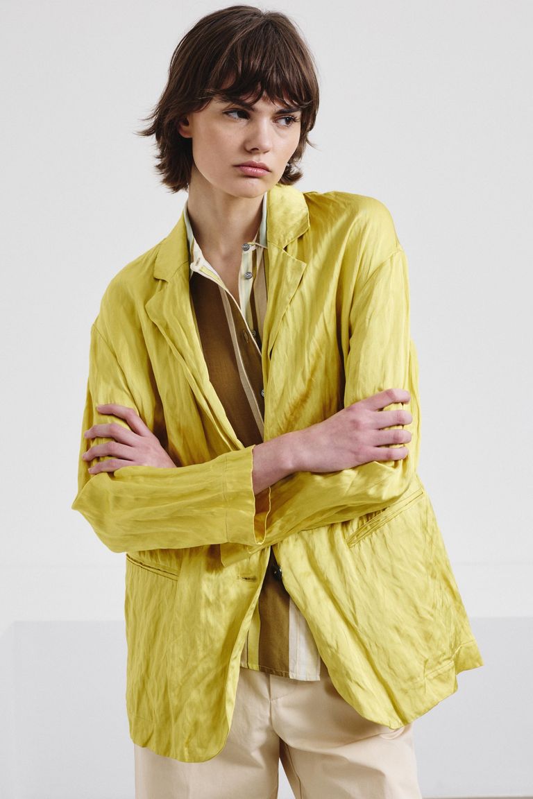 Crinkled viscose satin jacket topaz