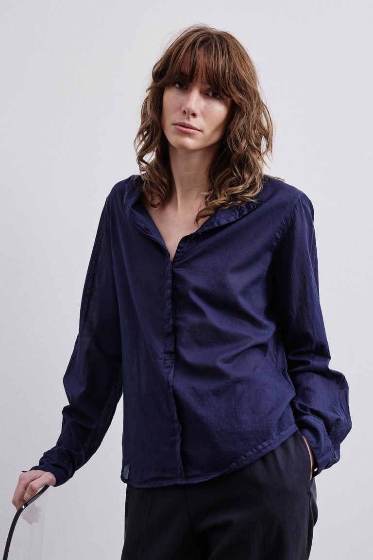 Camicia in mussola di cotone blu notte