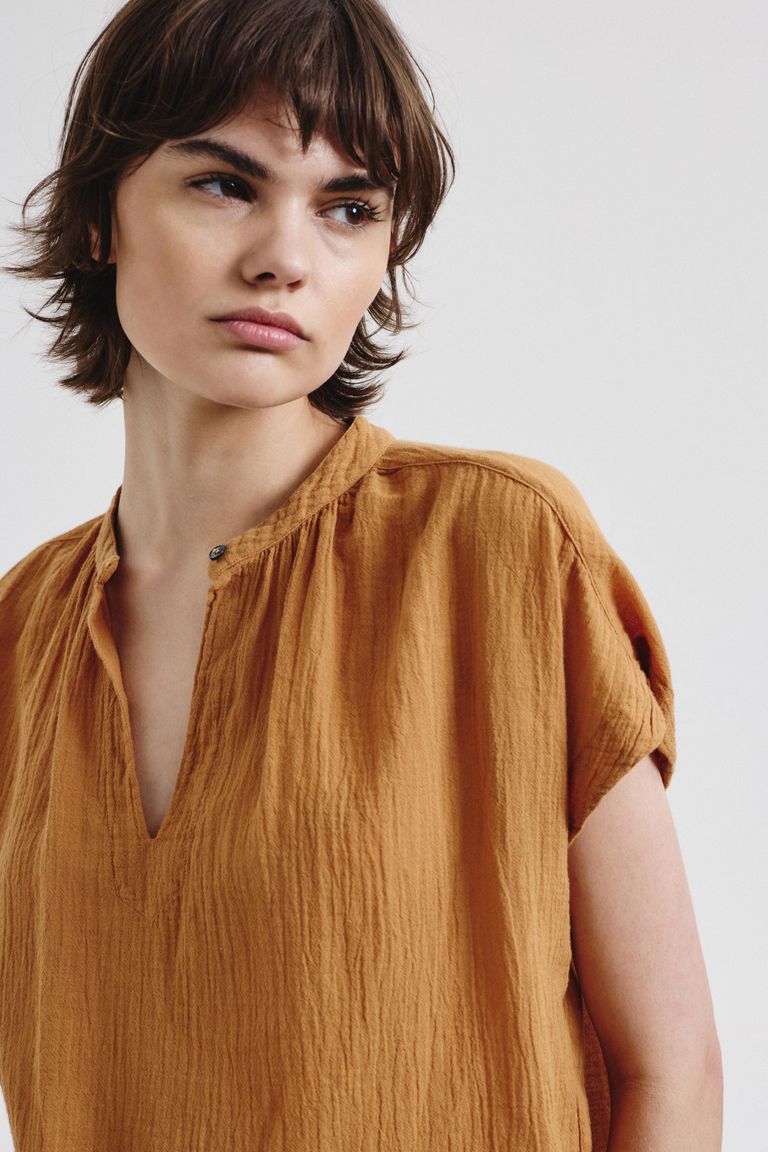Organic cotton crepe gauze top apricot