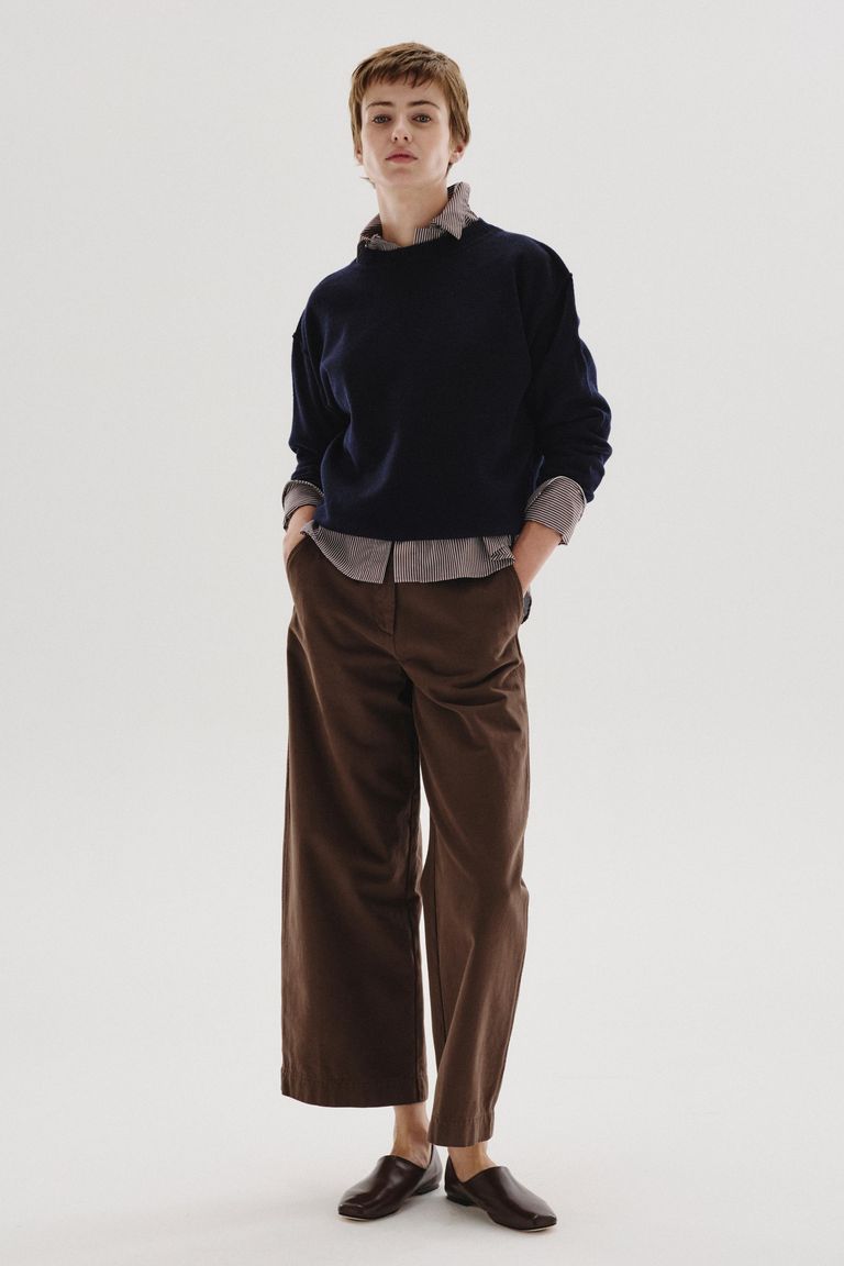 Wool and cashmere stockinette-knit crewneck sweater night blue