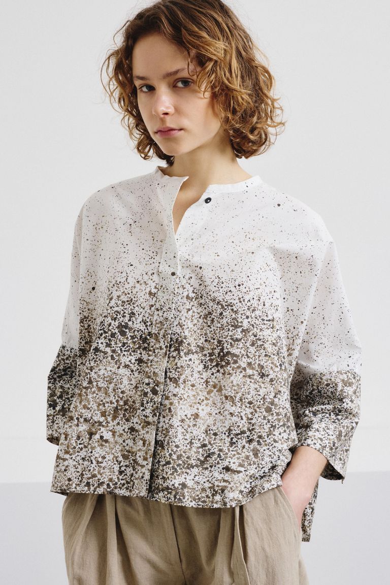 Printed poplin shirt dove grey