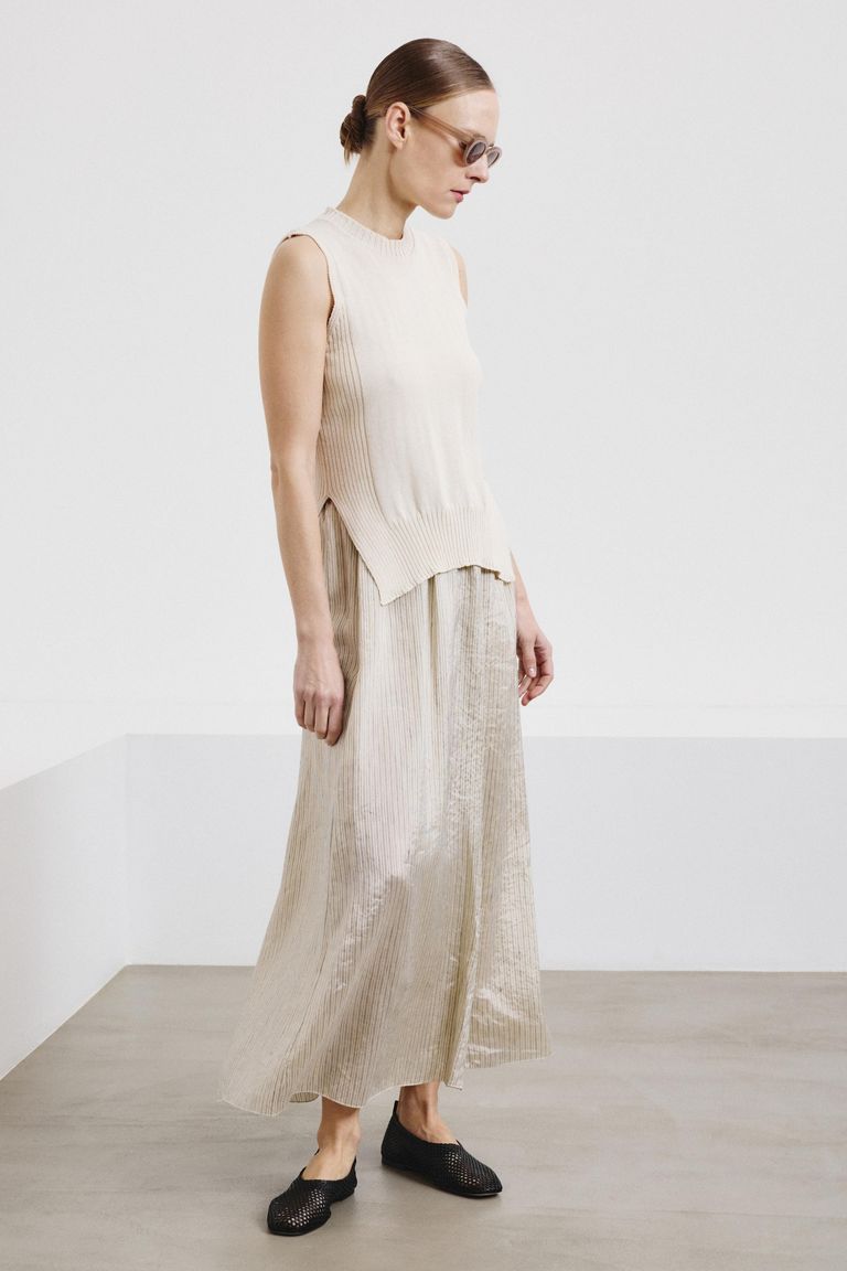 Striped shantung skirt lime white