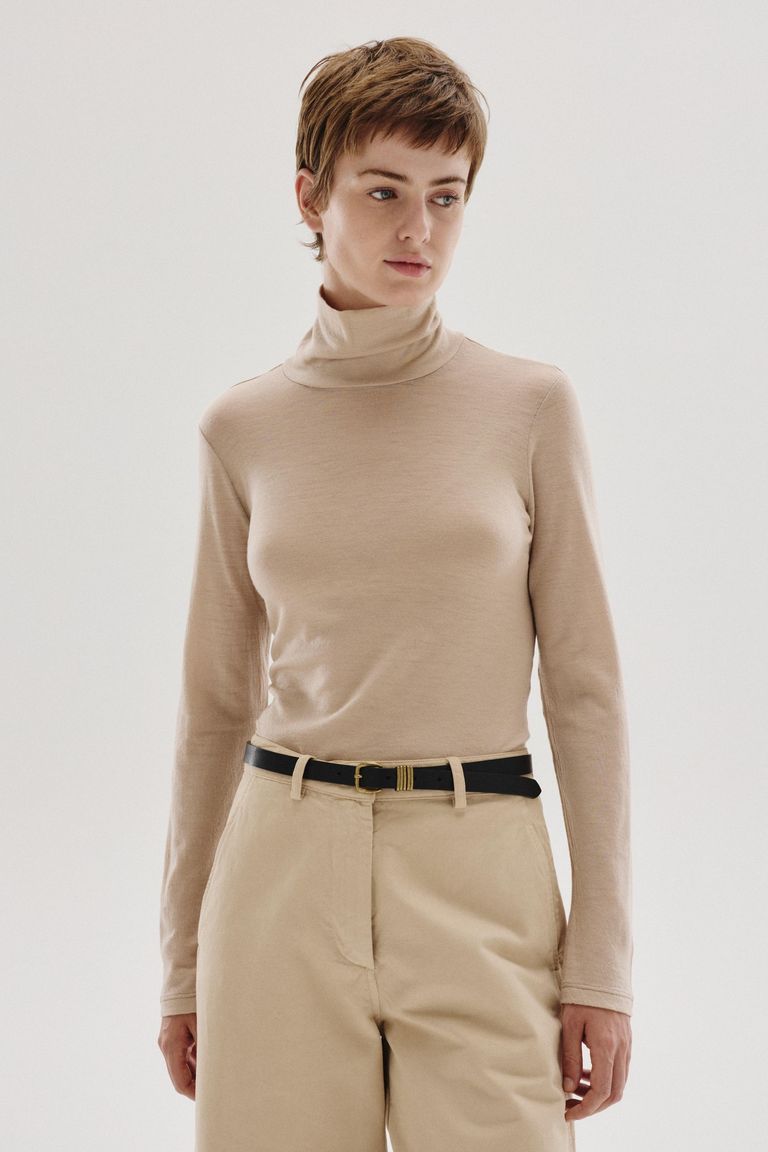 Wool jersey high-neck T-shirt