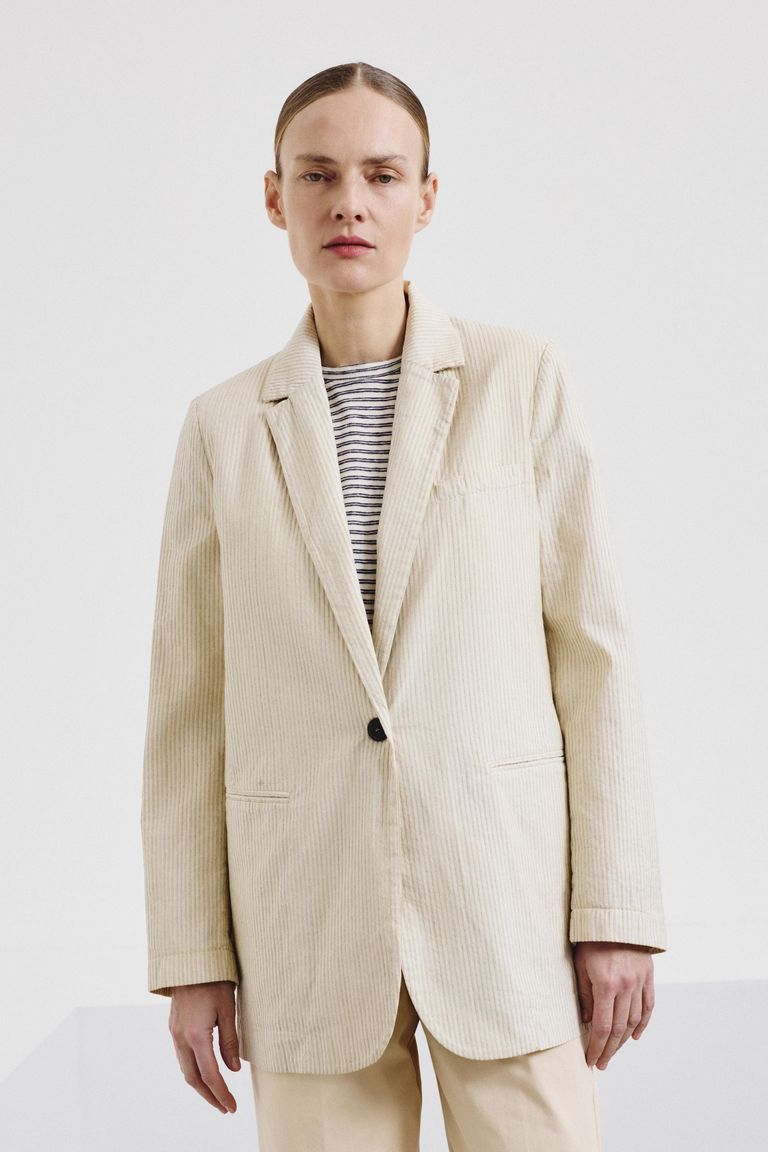Pinstripe cotton gabardine jacket lime white
