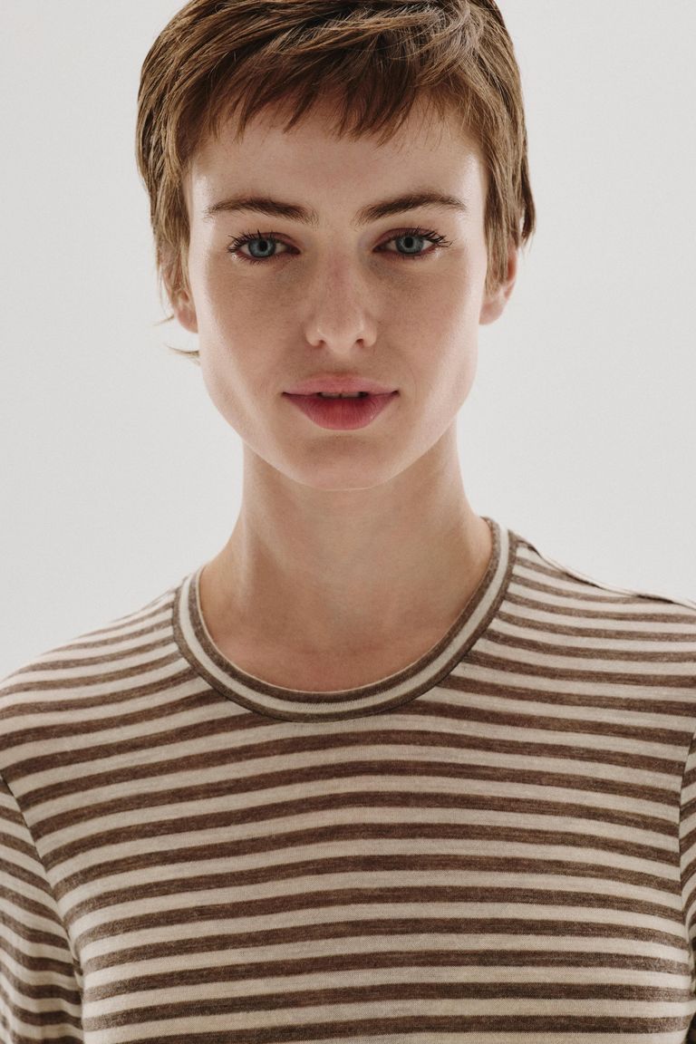 Striped wool jersey T-shirt dove grey