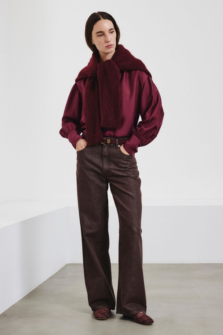 Relaxed-fit 5-pocket trousers in washed cotton-lyocell bull mahogany
