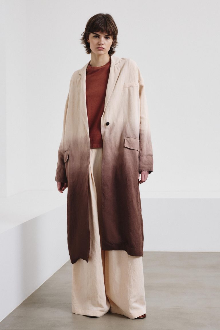 Cappotto in tela fiammata degradè porcellana