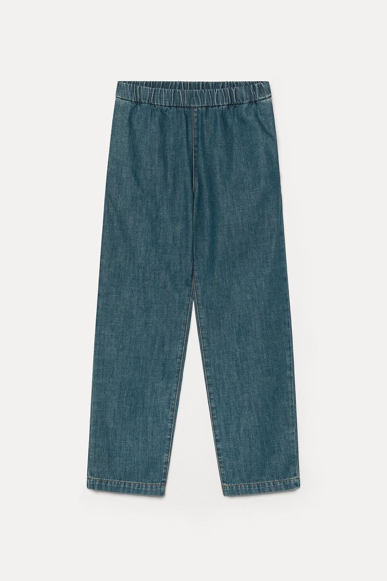 Denim trousers with elastic waistband