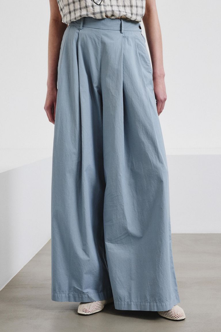 Wide-leg cotton gabardine trousers steel blue
