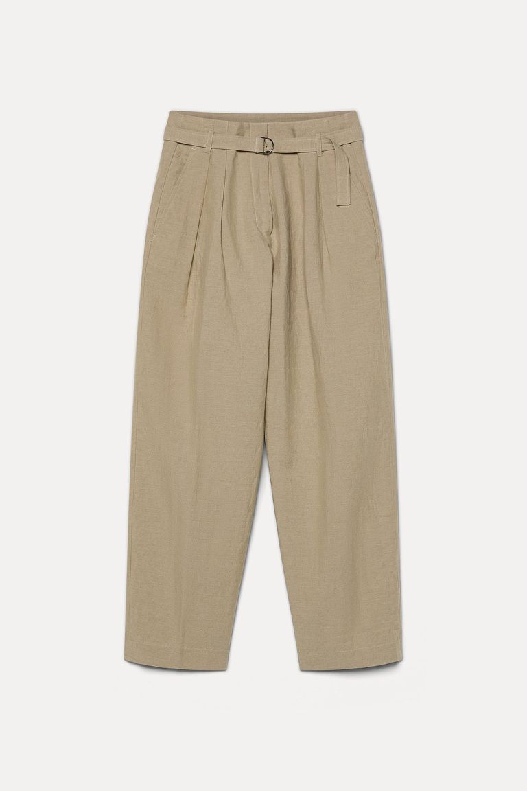 Cotton and linen twill trousers with waist tie jute
