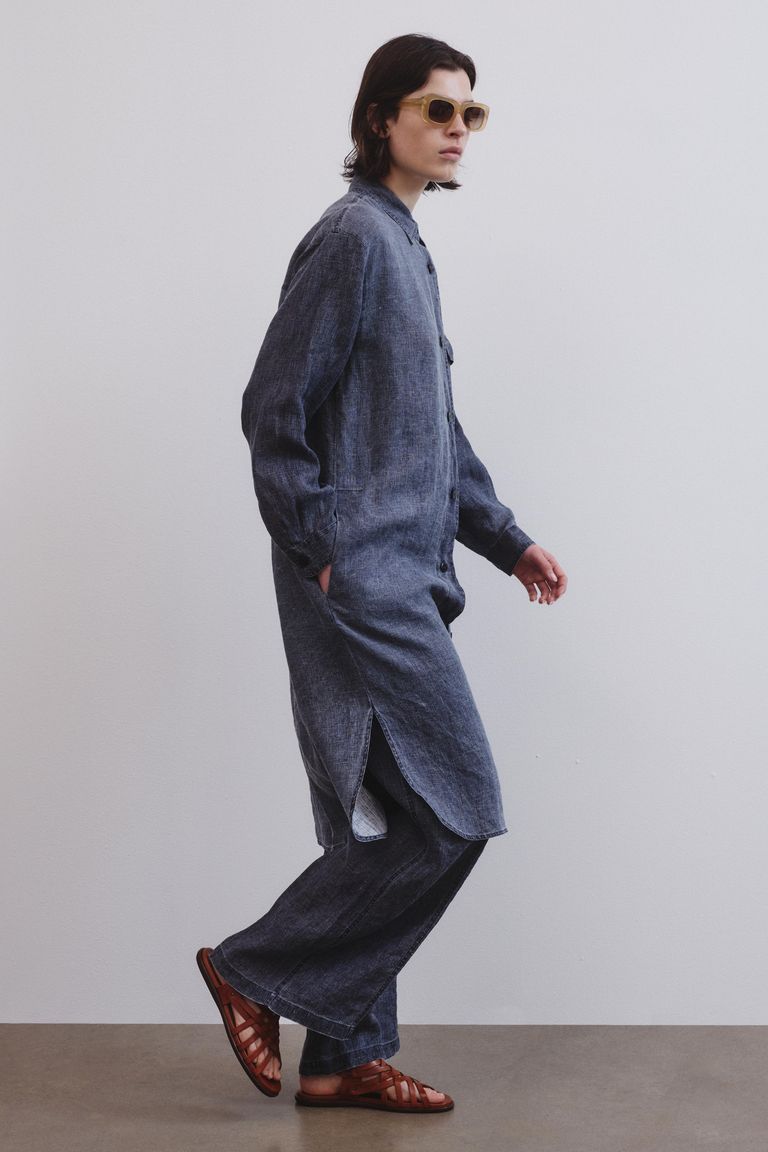 Robe chemisier en gaze délavée indigo