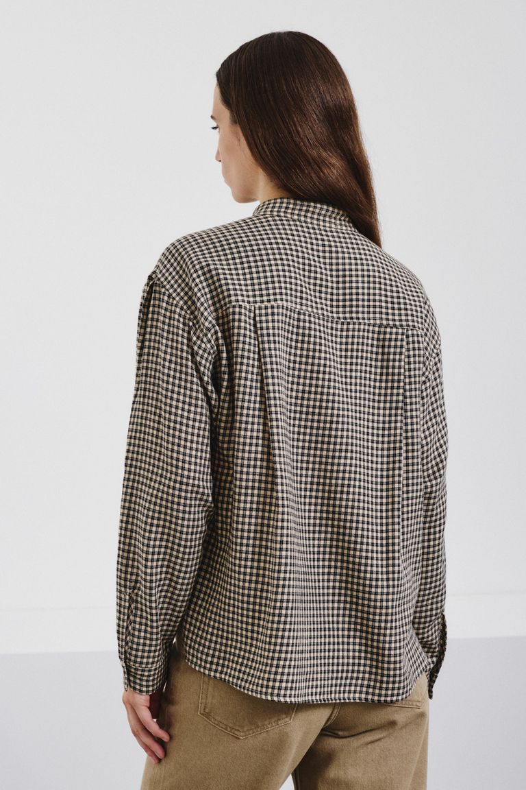 Vichy check flannel shirt with band collar